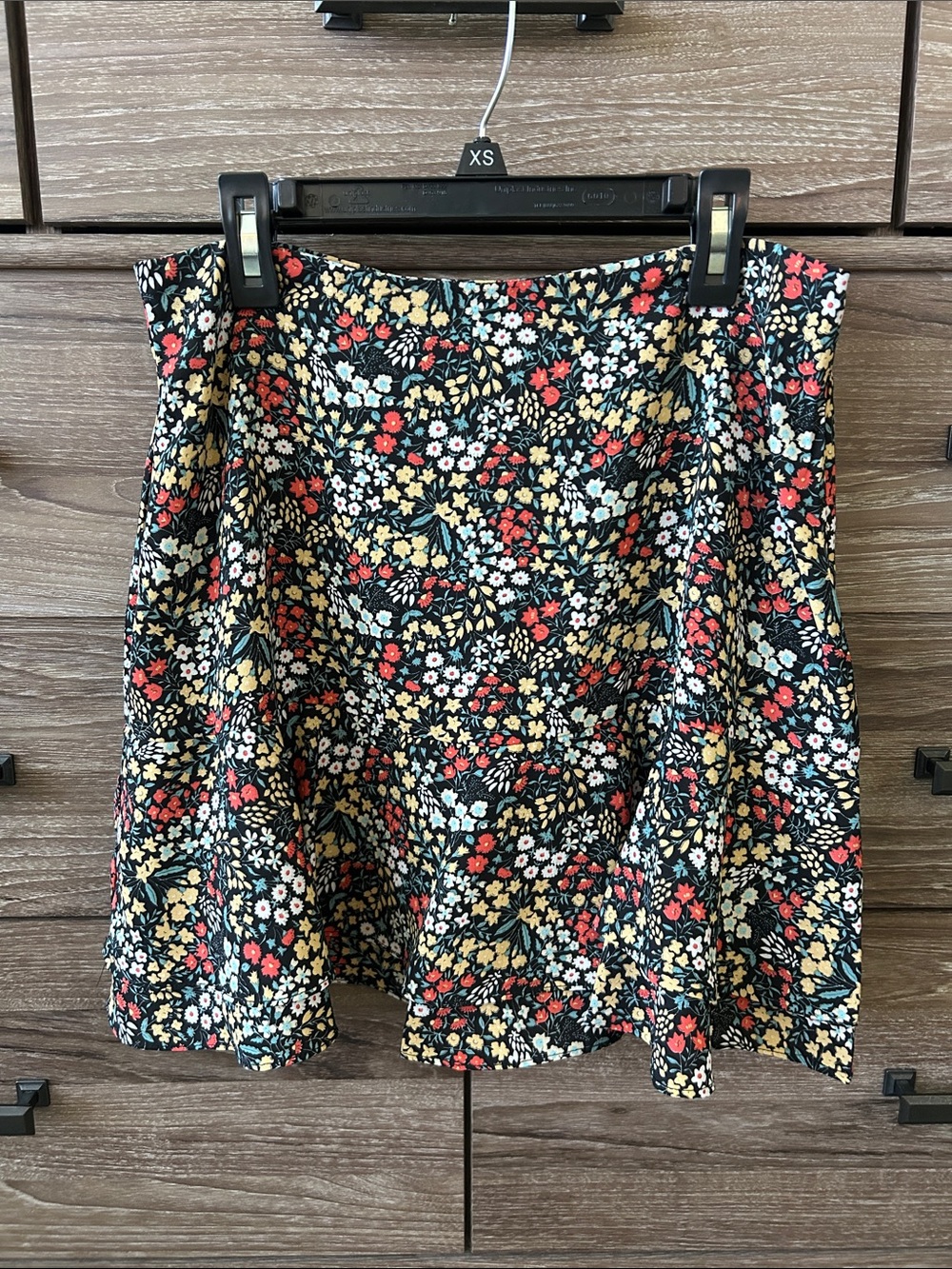Floral A-Line Skirt in Black with Red & Cream Accents